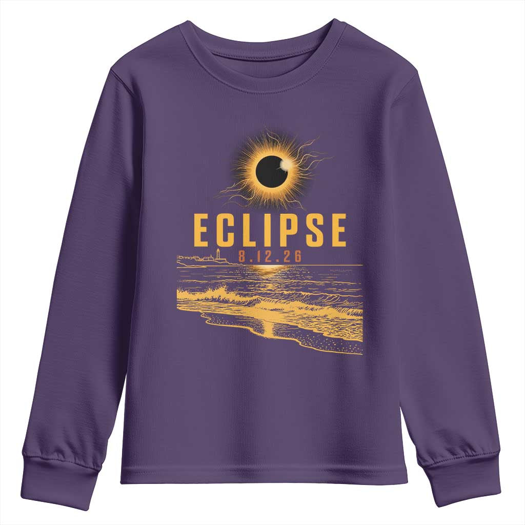 Total Solar Eclipse August 12 2026 Celestial Totality Youth Sweatshirt Ocean Beach View Astronomy Souvenir