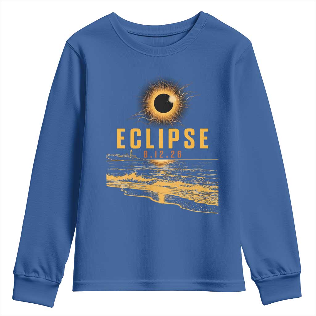 Total Solar Eclipse August 12 2026 Celestial Totality Youth Sweatshirt Ocean Beach View Astronomy Souvenir