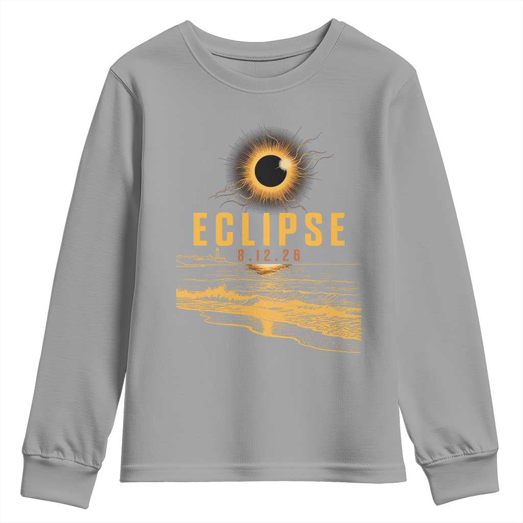 Total Solar Eclipse August 12 2026 Celestial Totality Youth Sweatshirt Ocean Beach View Astronomy Souvenir