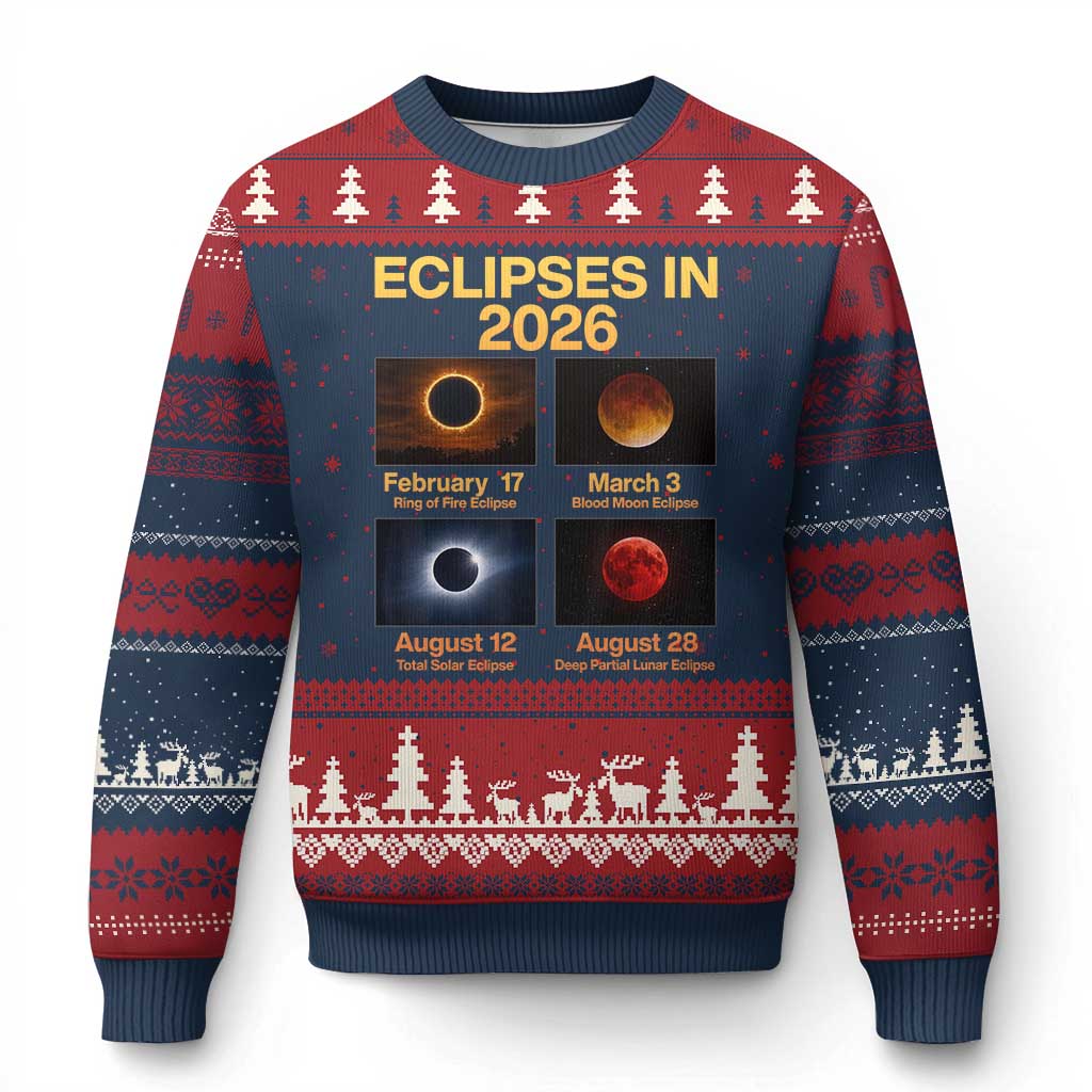 Eclipses in 2026 Celestial Calendar Infographic Ugly Christmas Sweater Space Nerd Astronomy Gift Astrology Lover
