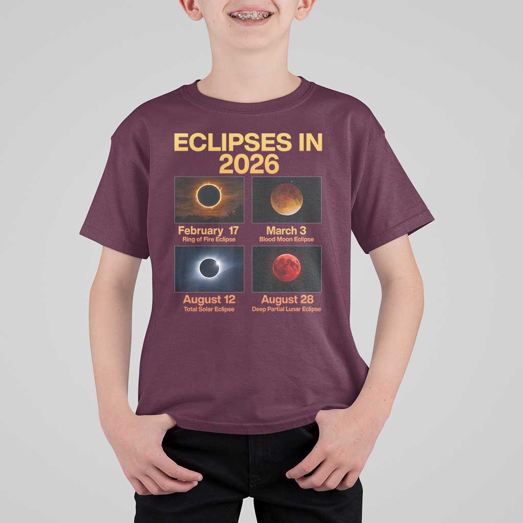 Eclipses in 2026 Celestial Calendar Infographic T Shirt For Kid Space Nerd Astronomy Gift Astrology Lover