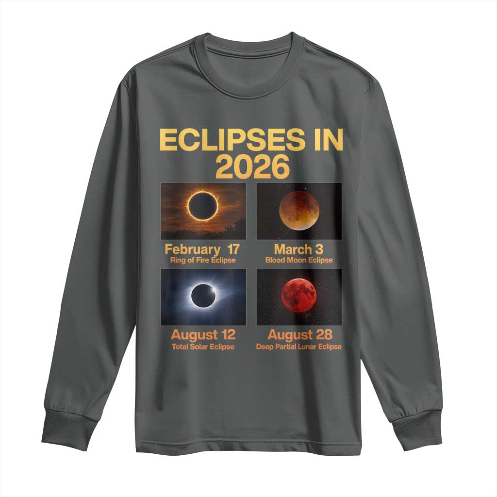 Eclipses in 2026 Celestial Calendar Infographic Long Sleeve Shirt Space Nerd Astronomy Gift Astrology Lover