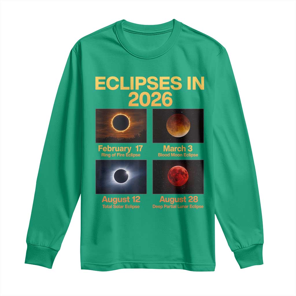 Eclipses in 2026 Celestial Calendar Infographic Long Sleeve Shirt Space Nerd Astronomy Gift Astrology Lover