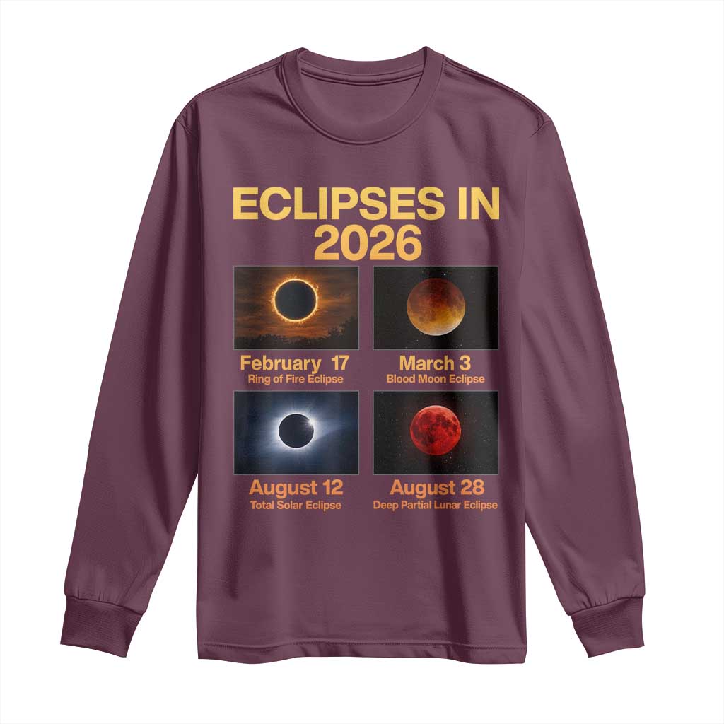 Eclipses in 2026 Celestial Calendar Infographic Long Sleeve Shirt Space Nerd Astronomy Gift Astrology Lover