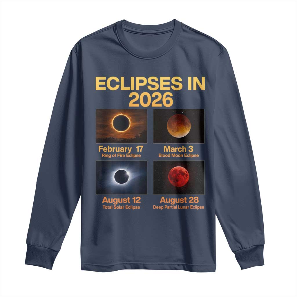 Eclipses in 2026 Celestial Calendar Infographic Long Sleeve Shirt Space Nerd Astronomy Gift Astrology Lover