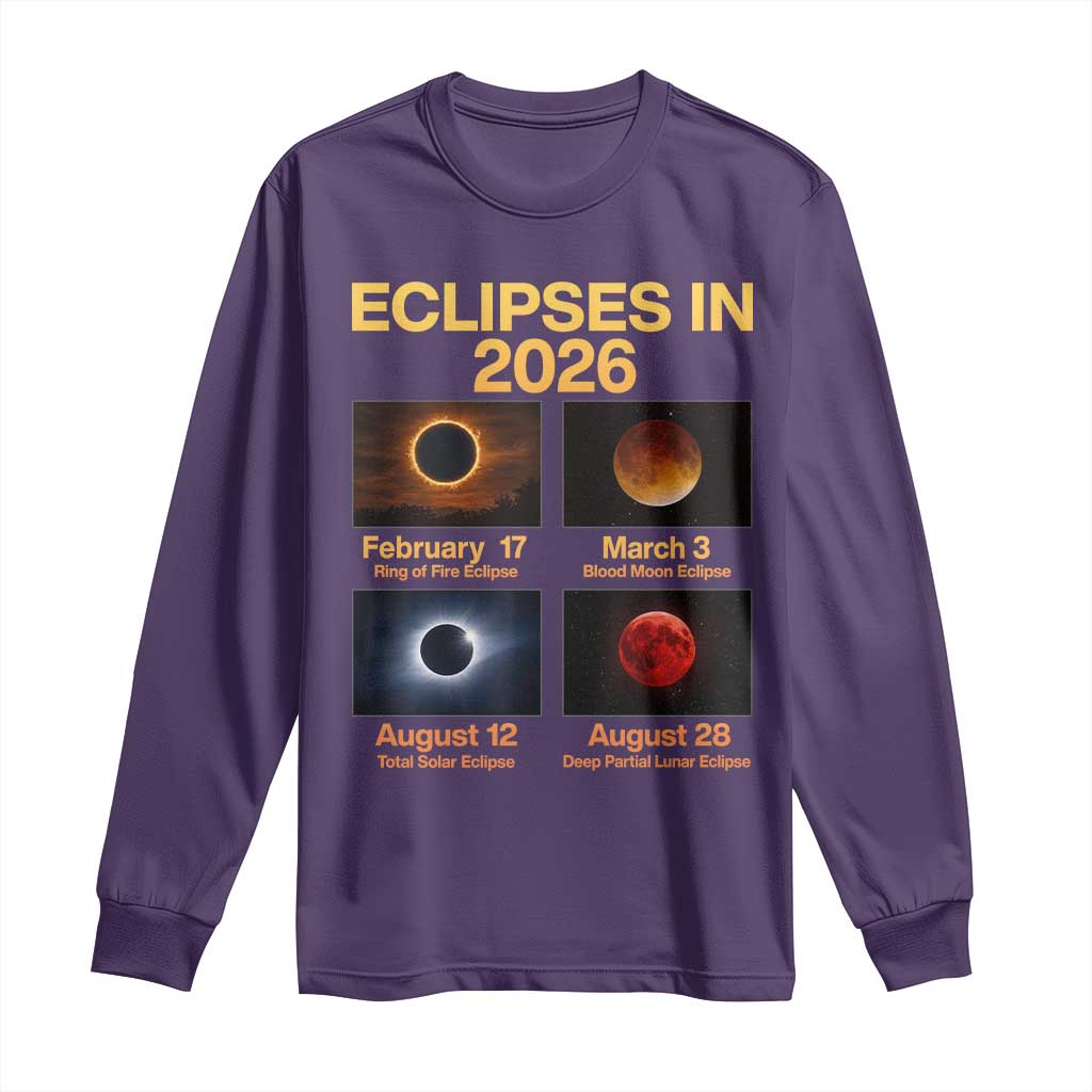 Eclipses in 2026 Celestial Calendar Infographic Long Sleeve Shirt Space Nerd Astronomy Gift Astrology Lover