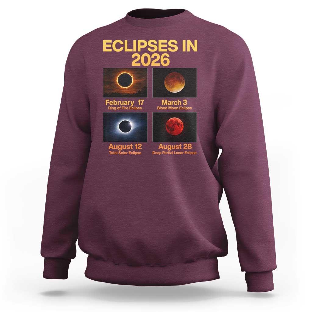 Eclipses in 2026 Celestial Calendar Infographic Sweatshirt Space Nerd Astronomy Gift Astrology Lover