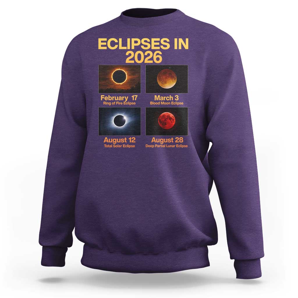 Eclipses in 2026 Celestial Calendar Infographic Sweatshirt Space Nerd Astronomy Gift Astrology Lover
