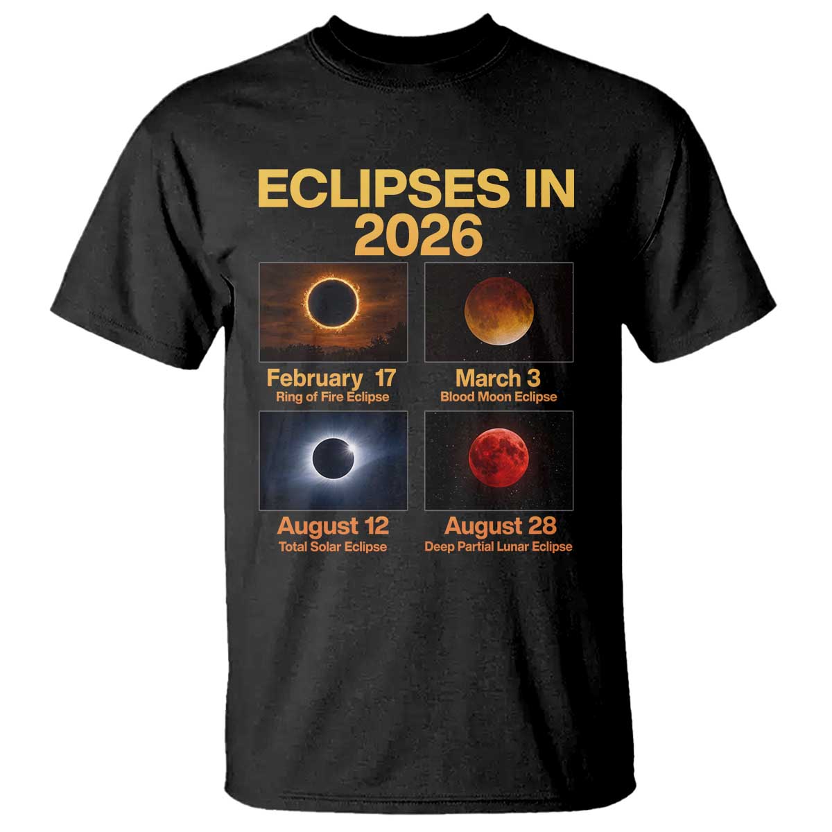 Eclipses in 2026 Celestial Calendar Infographic T Shirt Space Nerd Astronomy Gift Astrology Lover