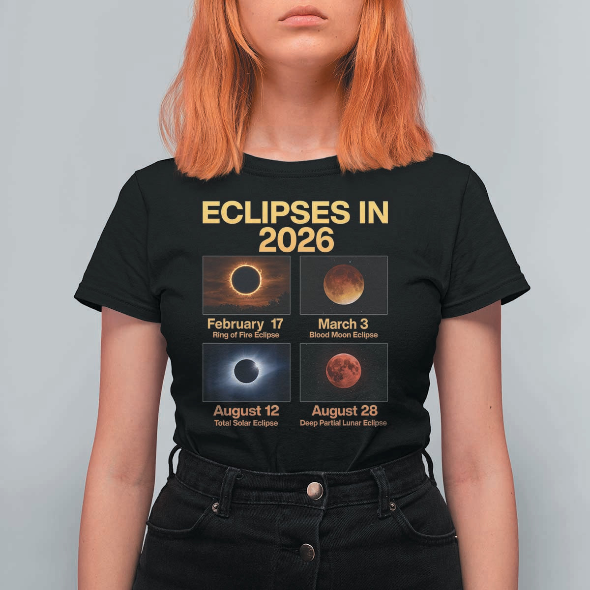 Eclipses in 2026 Celestial Calendar Infographic T Shirt For Women Space Nerd Astronomy Gift Astrology Lover