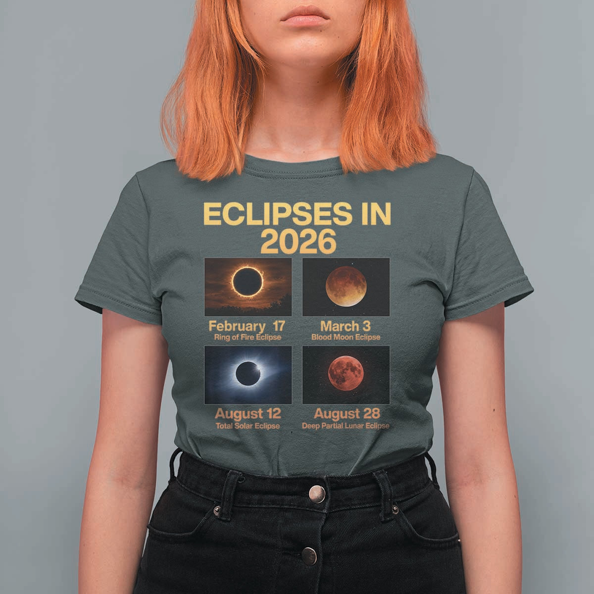 Eclipses in 2026 Celestial Calendar Infographic T Shirt For Women Space Nerd Astronomy Gift Astrology Lover
