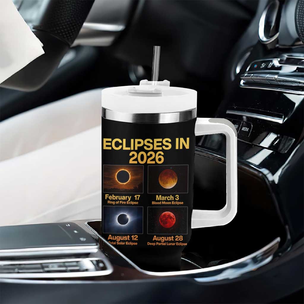 Eclipses in 2026 Celestial Calendar Infographic Tumbler With Handle Space Nerd Astronomy Gift Astrology Lover