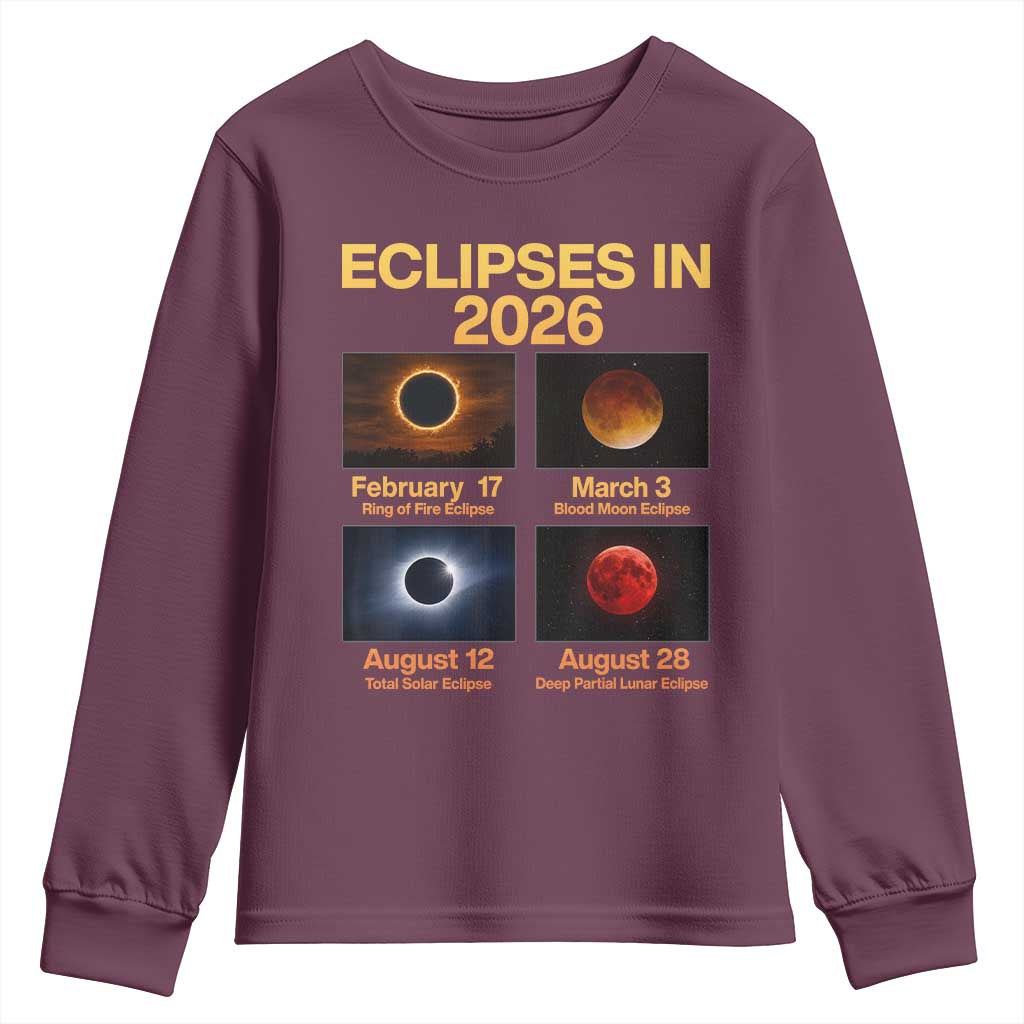 Eclipses in 2026 Celestial Calendar Infographic Youth Sweatshirt Space Nerd Astronomy Gift Astrology Lover