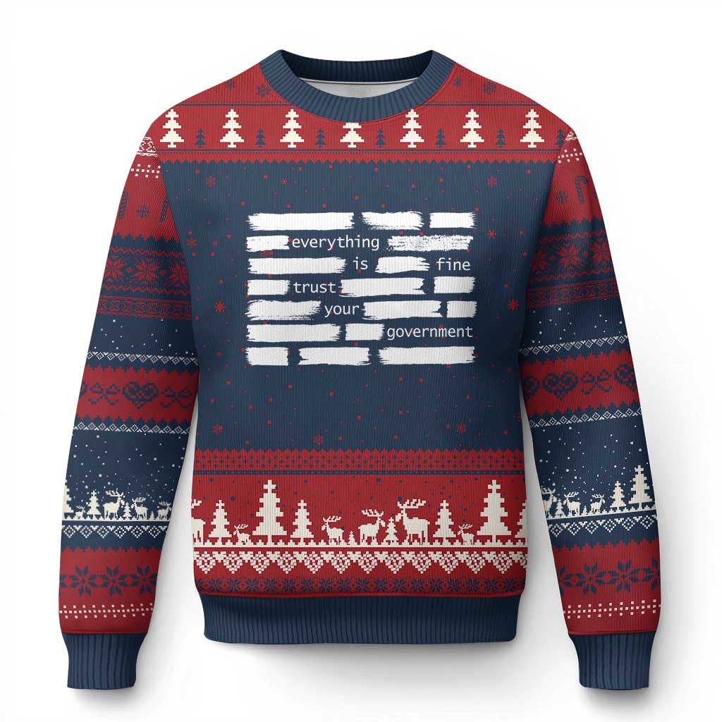 Everything Is Fine Trust Your Government Ugly Christmas Sweater Sarcastic Flag Political Satire Humor