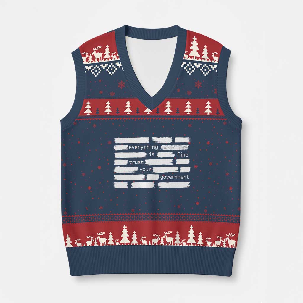 Everything Is Fine Trust Your Government V-Neck Knit Sweater Vest Sarcastic Flag Political Satire Humor