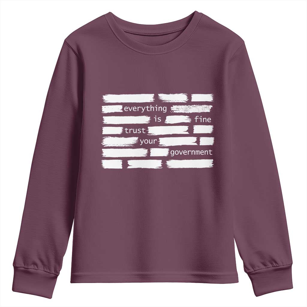 Everything Is Fine Trust Your Government Youth Sweatshirt Sarcastic Flag Political Satire Humor
