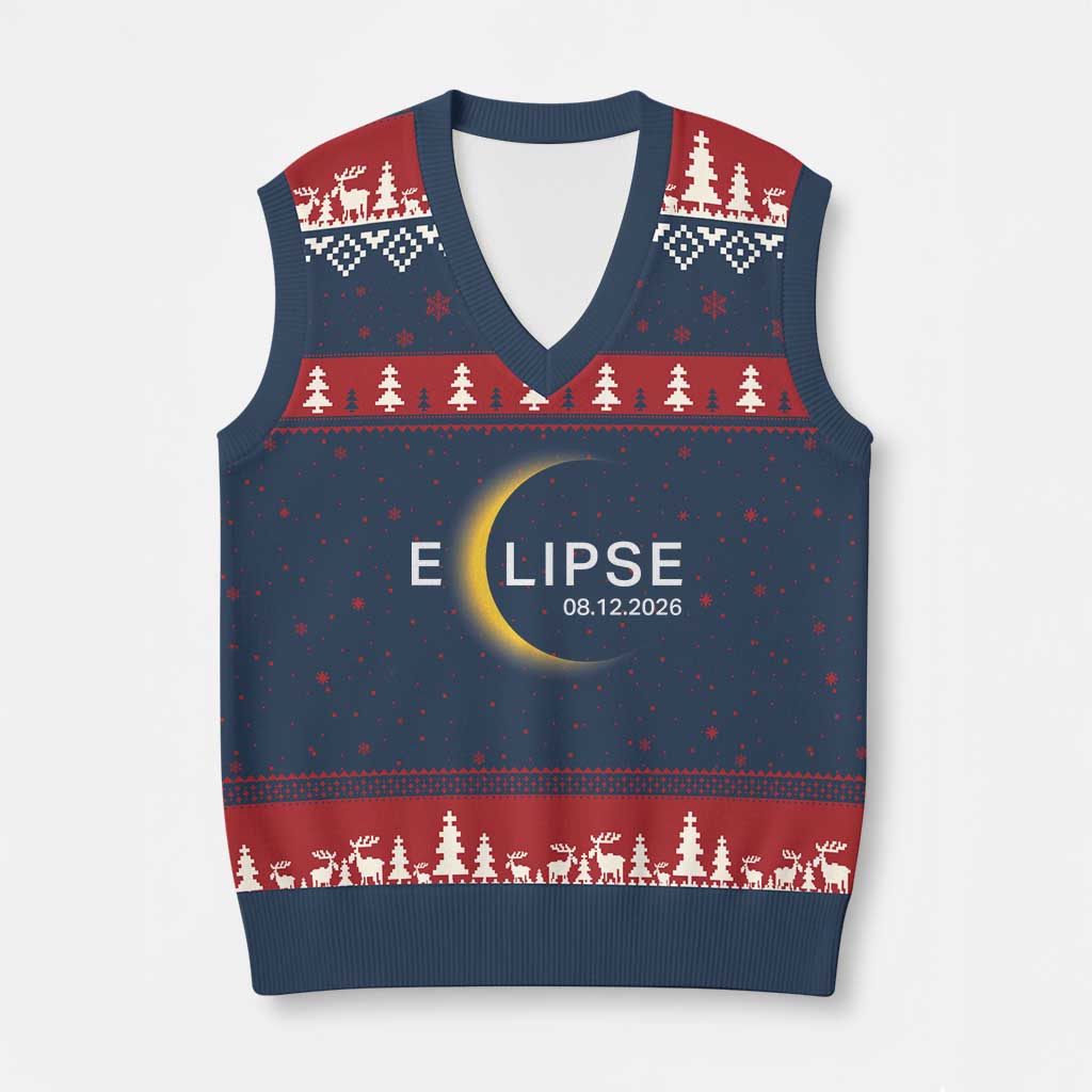 Minimalist 2026 Total Solar Eclipse V-Neck Knit Sweater Vest August 12 Totality Astronomy Souvenir