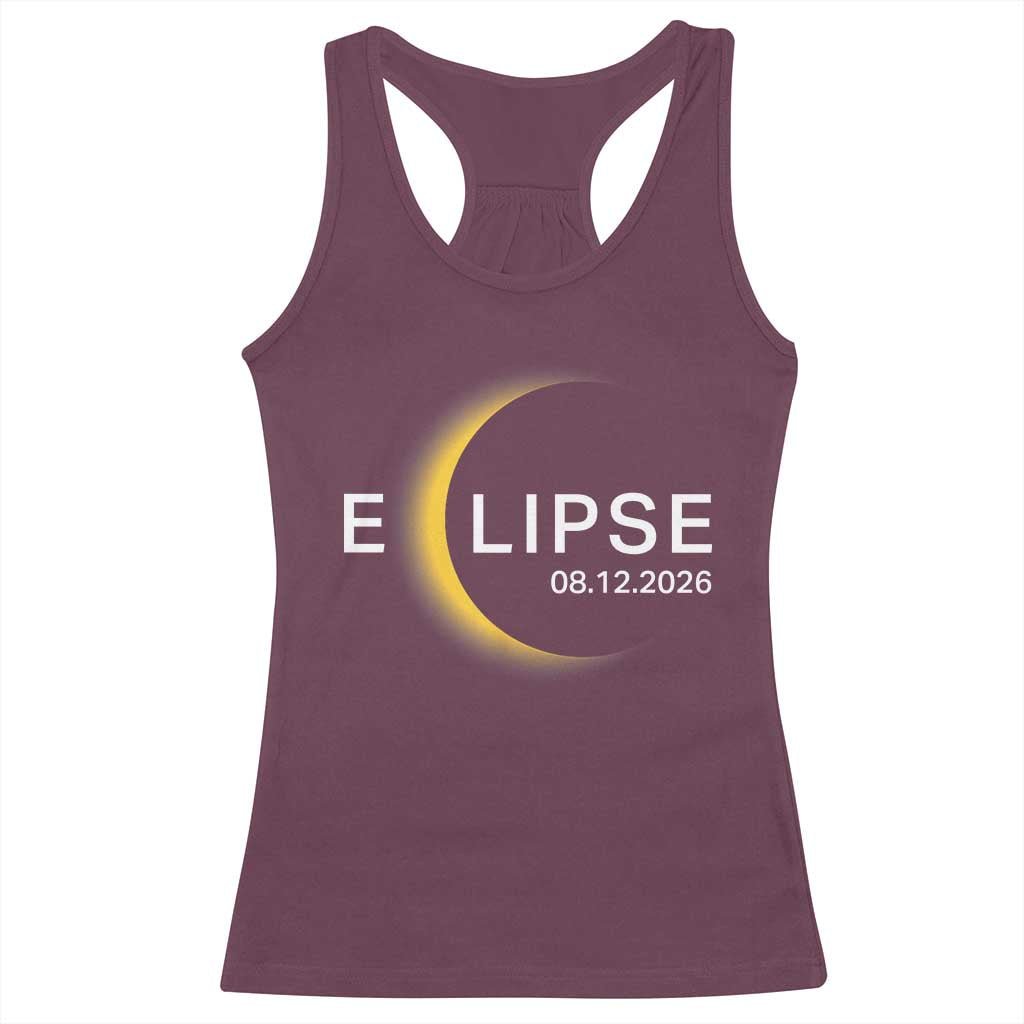 Minimalist 2026 Total Solar Eclipse Racerback Tank Top August 12 Totality Astronomy Souvenir