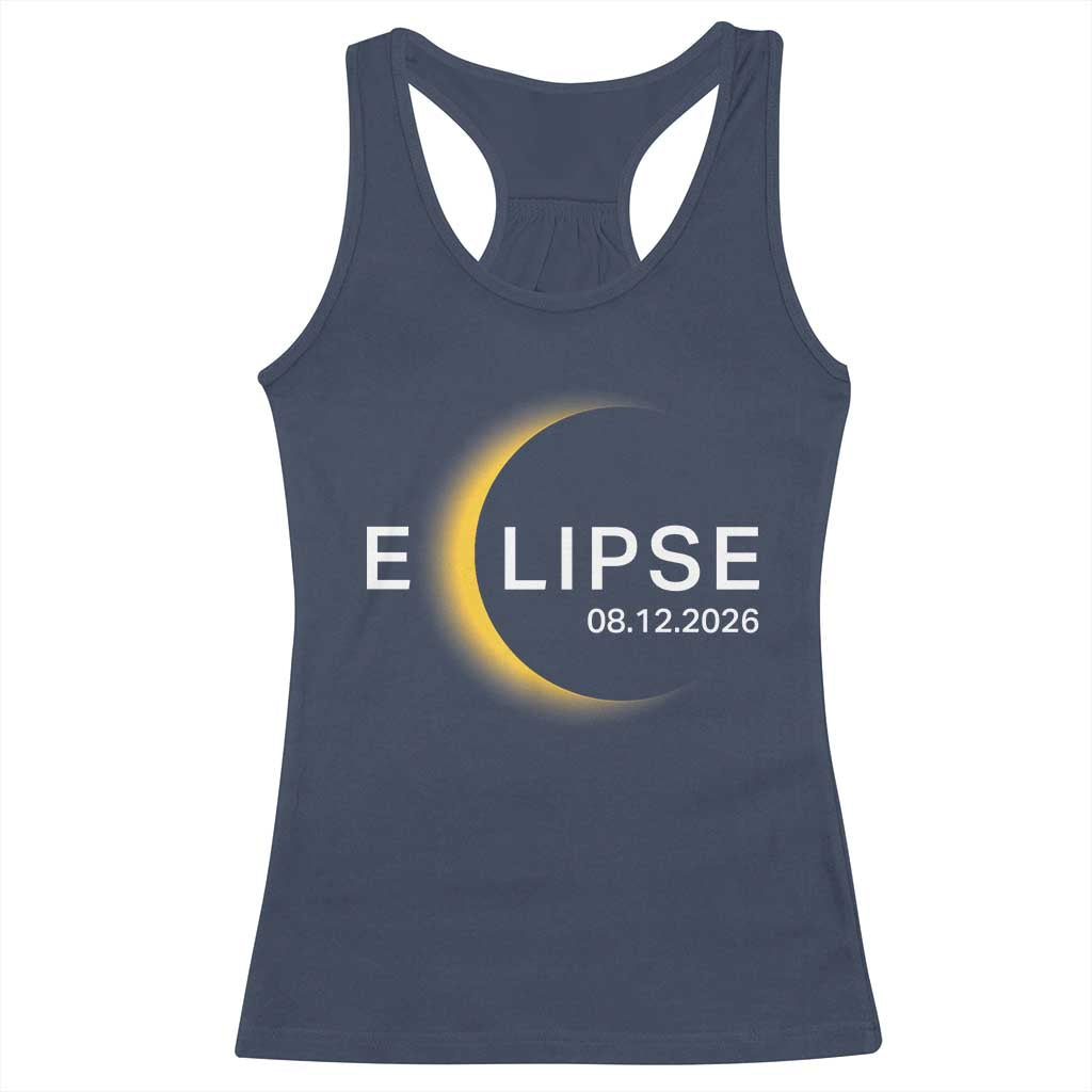 Minimalist 2026 Total Solar Eclipse Racerback Tank Top August 12 Totality Astronomy Souvenir