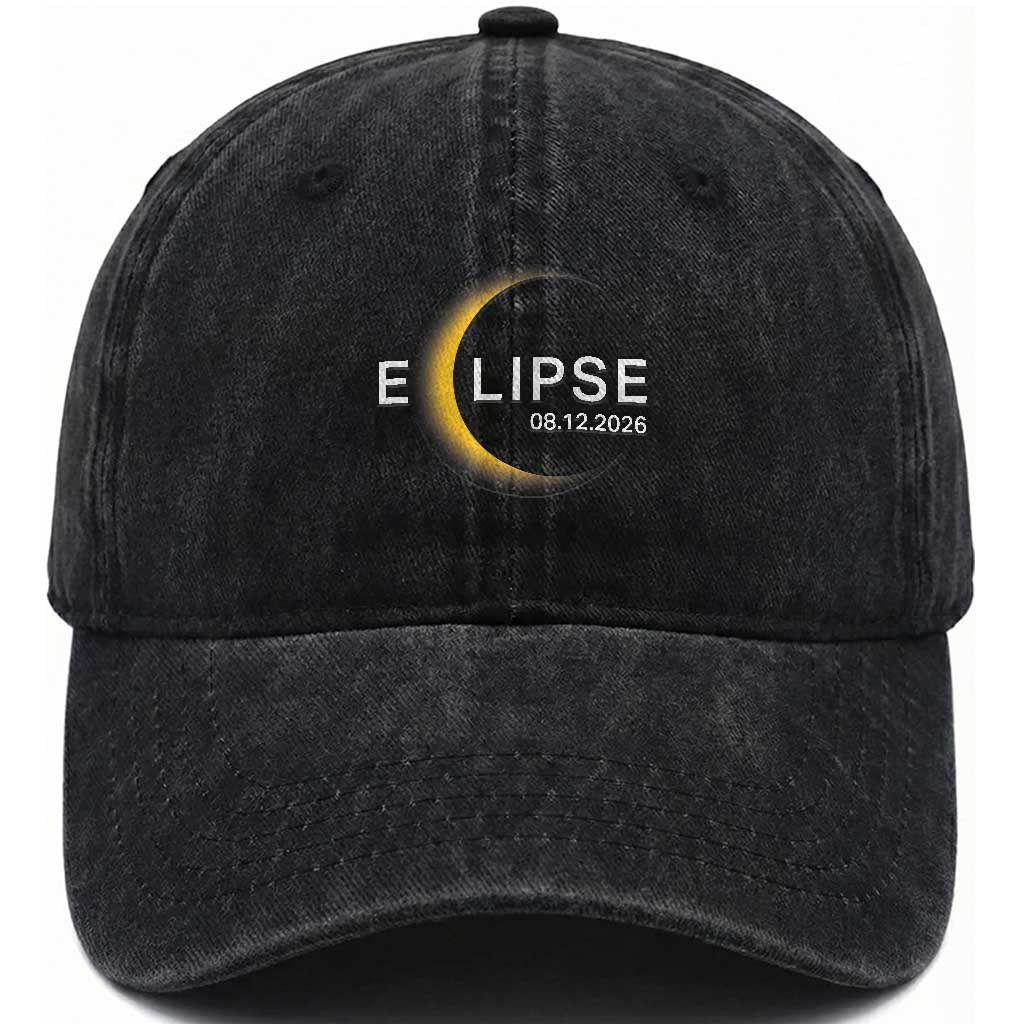 Minimalist 2026 Total Solar Eclipse Washed Cotton Baseball Cap August 12 Totality Astronomy Souvenir