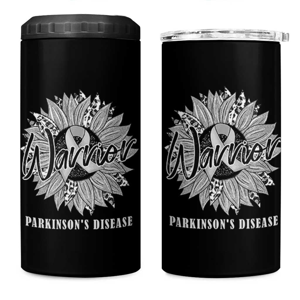 Parkinson's Warrior 4 in 1 Can Cooler Tumbler Silver Ribbon Sunflower Support Awareness