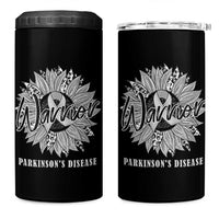 Parkinson's Warrior 4 in 1 Can Cooler Tumbler Silver Ribbon Sunflower Support Awareness