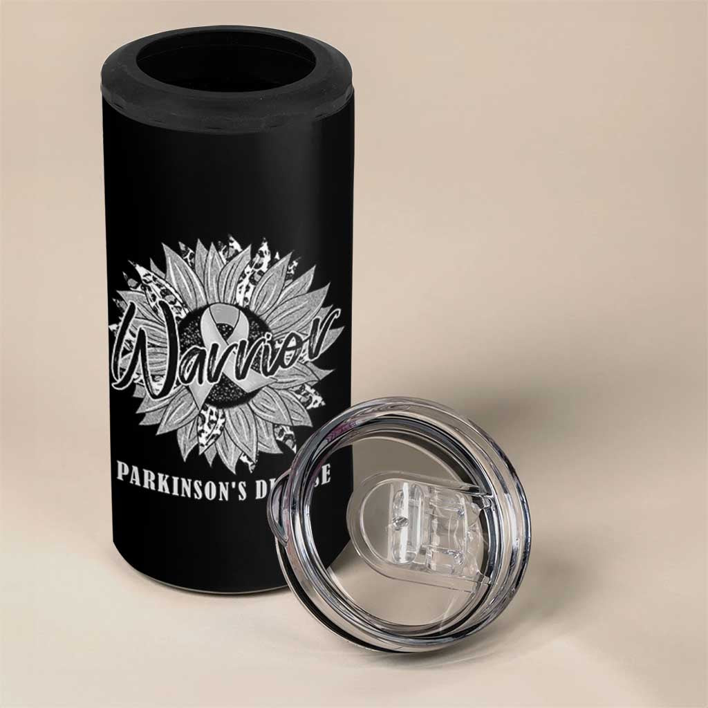 Parkinson's Warrior 4 in 1 Can Cooler Tumbler Silver Ribbon Sunflower Support Awareness