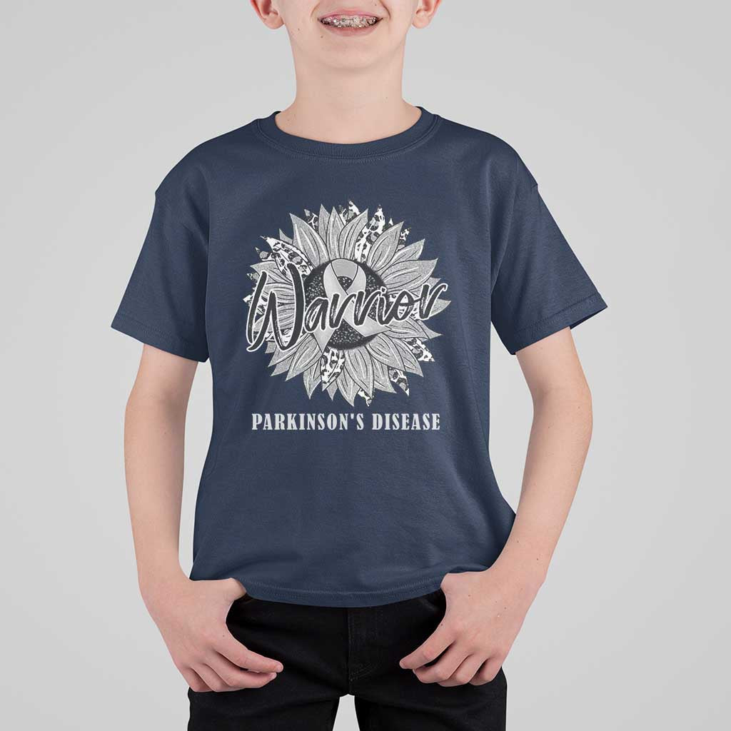 Parkinson's Warrior T Shirt For Kid Silver Ribbon Sunflower Support Awareness