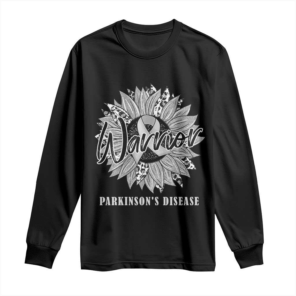 Parkinson's Warrior Long Sleeve Shirt Silver Ribbon Sunflower Support Awareness