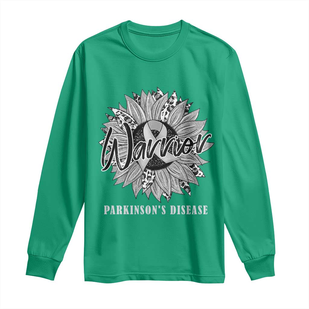 Parkinson's Warrior Long Sleeve Shirt Silver Ribbon Sunflower Support Awareness