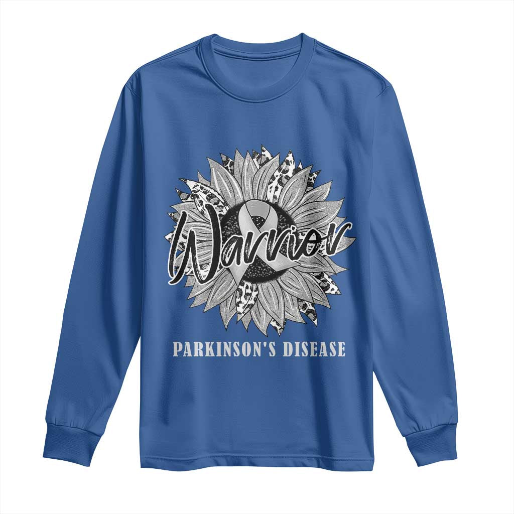 Parkinson's Warrior Long Sleeve Shirt Silver Ribbon Sunflower Support Awareness