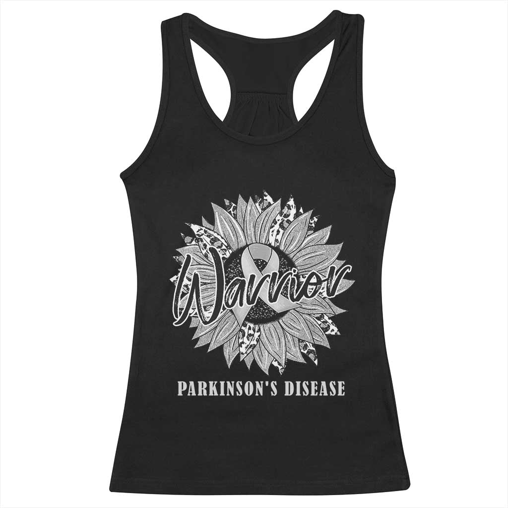 Parkinson's Warrior Racerback Tank Top Silver Ribbon Sunflower Support Awareness