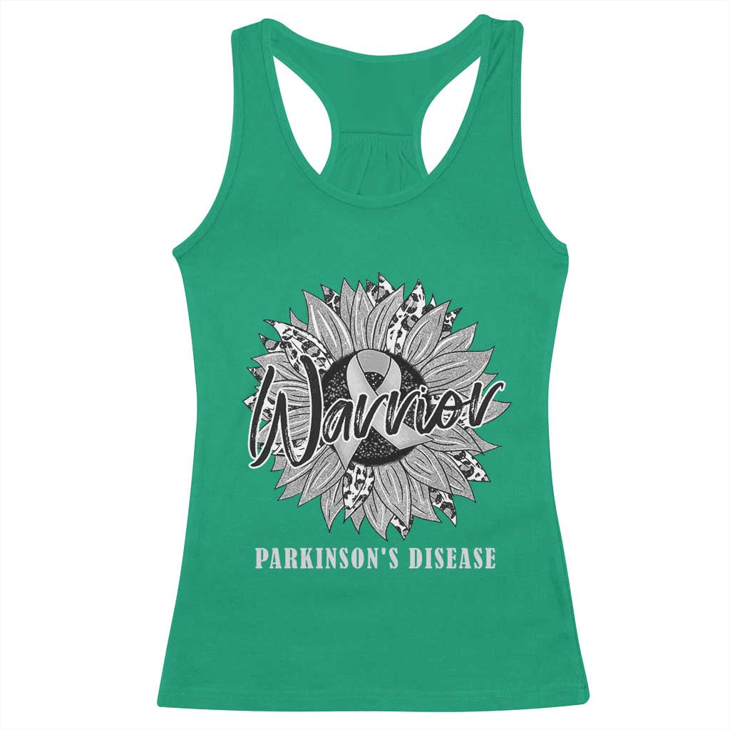 Parkinson's Warrior Racerback Tank Top Silver Ribbon Sunflower Support Awareness