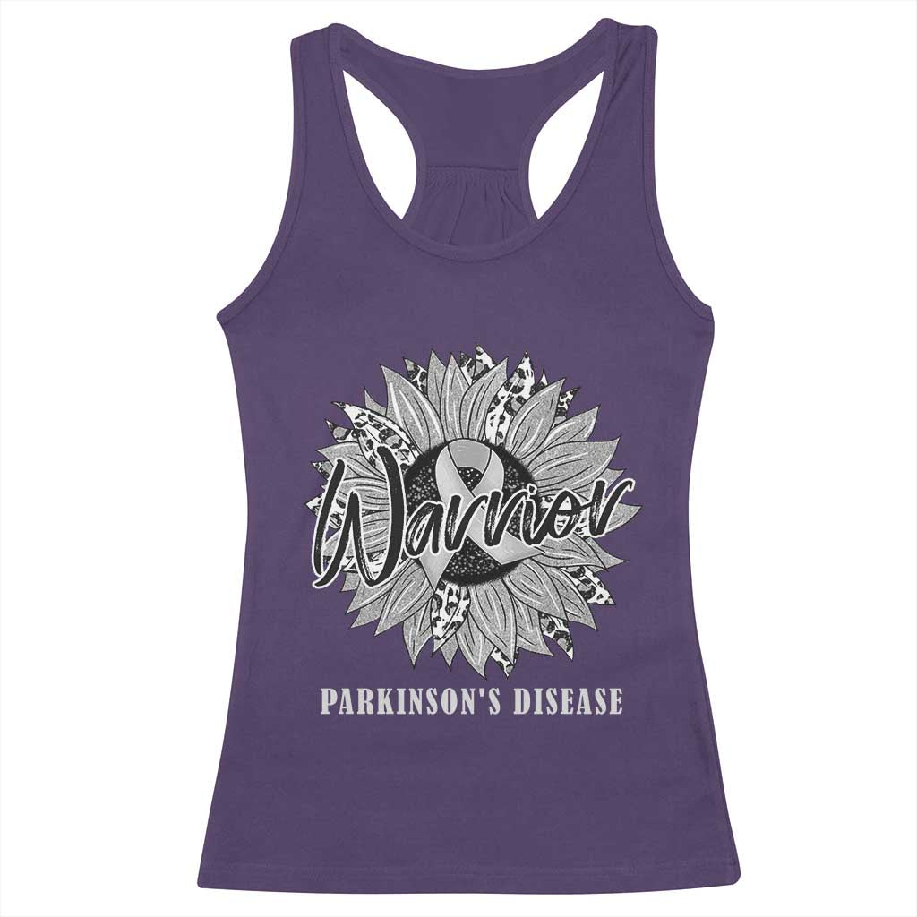 Parkinson's Warrior Racerback Tank Top Silver Ribbon Sunflower Support Awareness