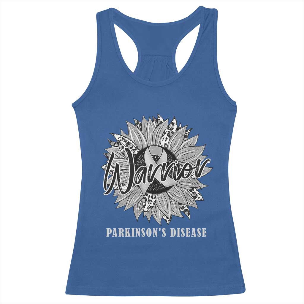 Parkinson's Warrior Racerback Tank Top Silver Ribbon Sunflower Support Awareness