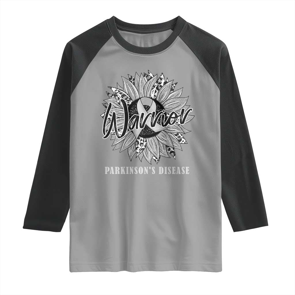 Parkinson's Warrior Raglan Shirt Silver Ribbon Sunflower Support Awareness