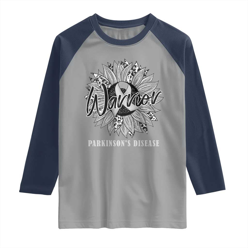 Parkinson's Warrior Raglan Shirt Silver Ribbon Sunflower Support Awareness