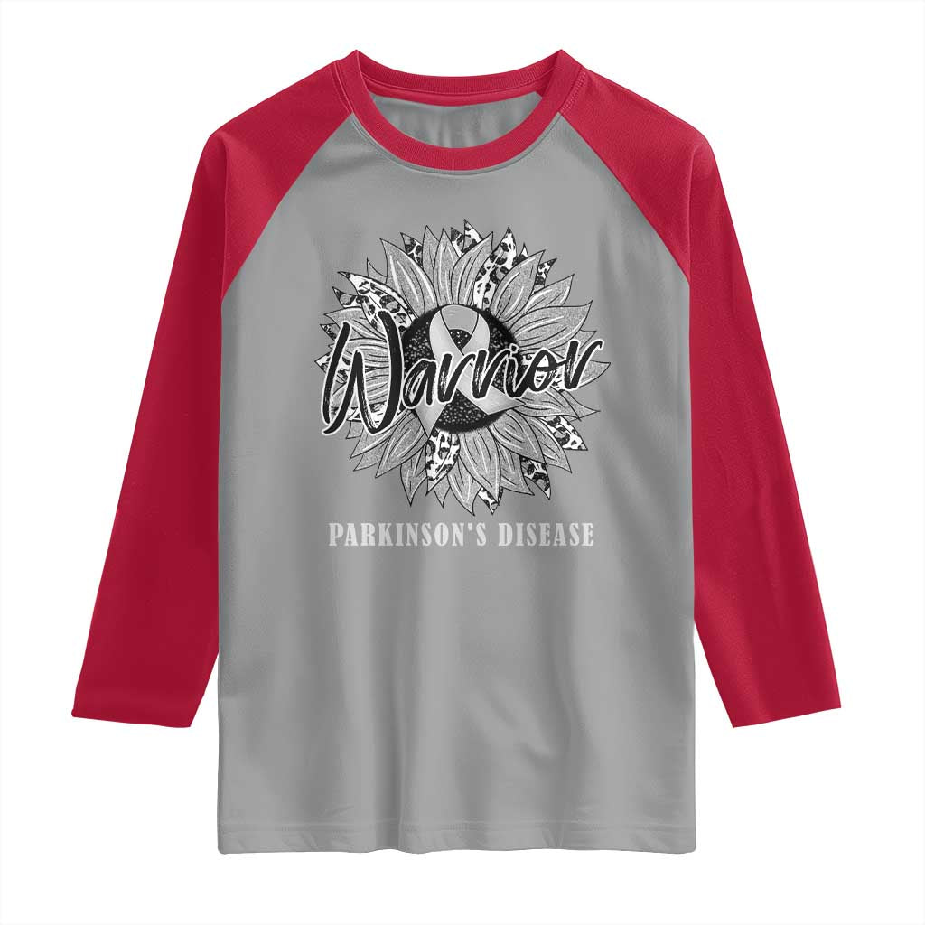 Parkinson's Warrior Raglan Shirt Silver Ribbon Sunflower Support Awareness