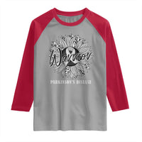 Parkinson's Warrior Raglan Shirt Silver Ribbon Sunflower Support Awareness