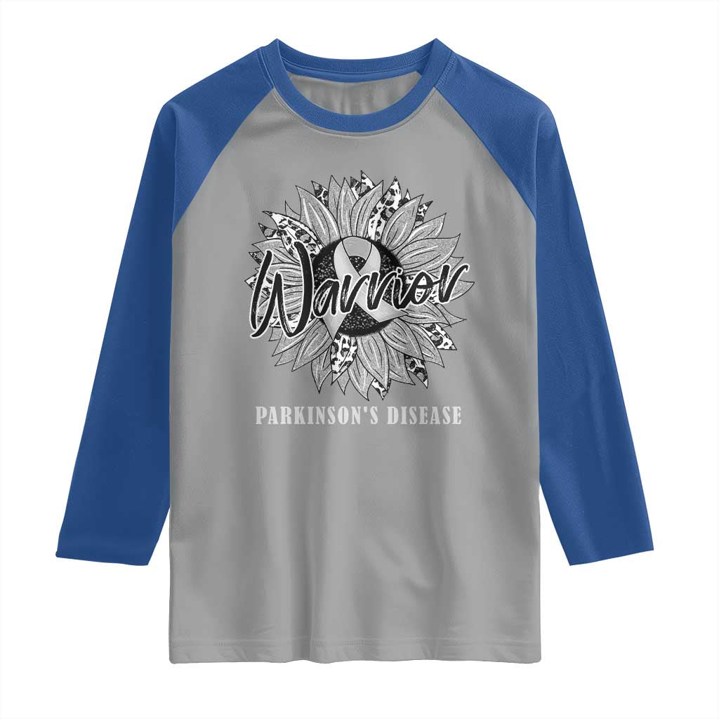 Parkinson's Warrior Raglan Shirt Silver Ribbon Sunflower Support Awareness