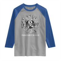 Parkinson's Warrior Raglan Shirt Silver Ribbon Sunflower Support Awareness