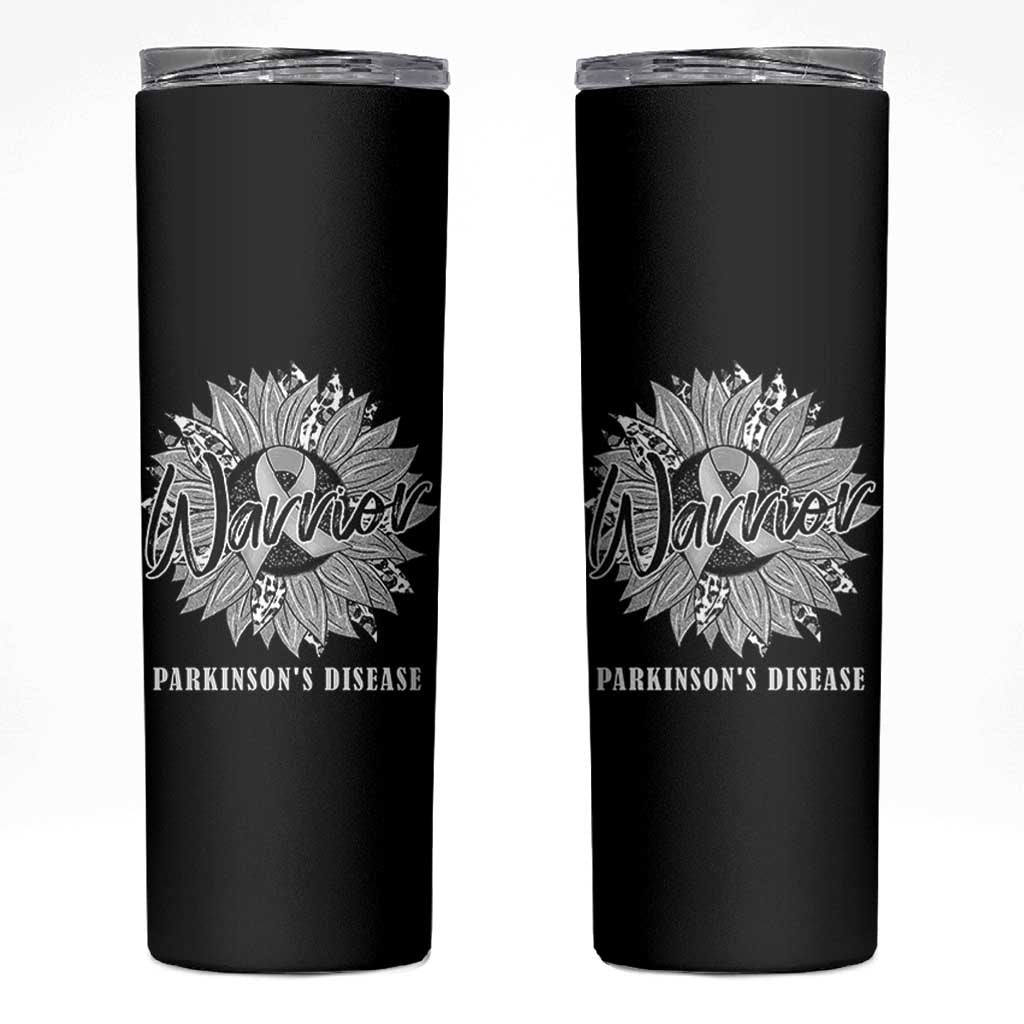 Parkinson's Warrior Skinny Tumbler Silver Ribbon Sunflower Support Awareness