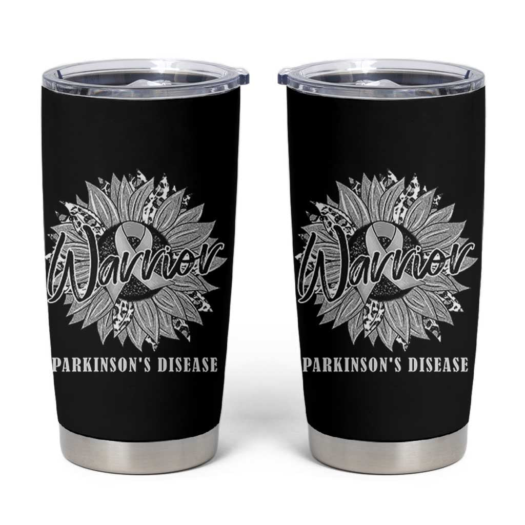 Parkinson's Warrior Tumbler Cup Silver Ribbon Sunflower Support Awareness