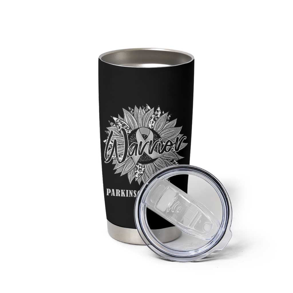 Parkinson's Warrior Tumbler Cup Silver Ribbon Sunflower Support Awareness