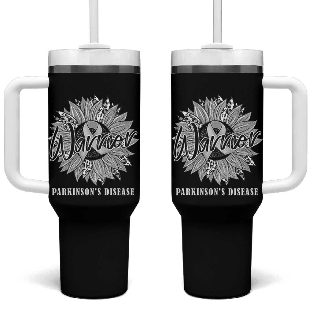 Parkinson's Warrior Tumbler With Handle Silver Ribbon Sunflower Support Awareness