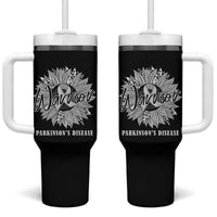 Parkinson's Warrior Tumbler With Handle Silver Ribbon Sunflower Support Awareness