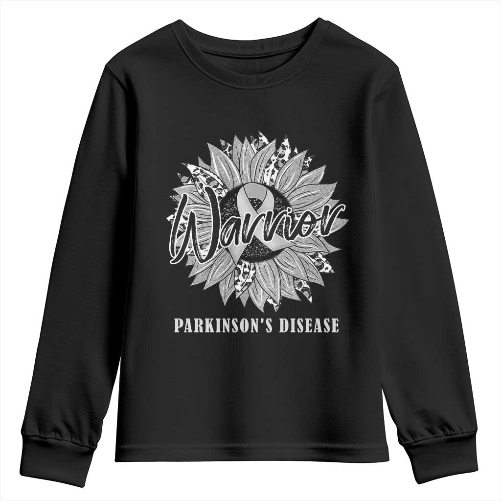 Parkinson's Warrior Youth Sweatshirt Silver Ribbon Sunflower Support Awareness