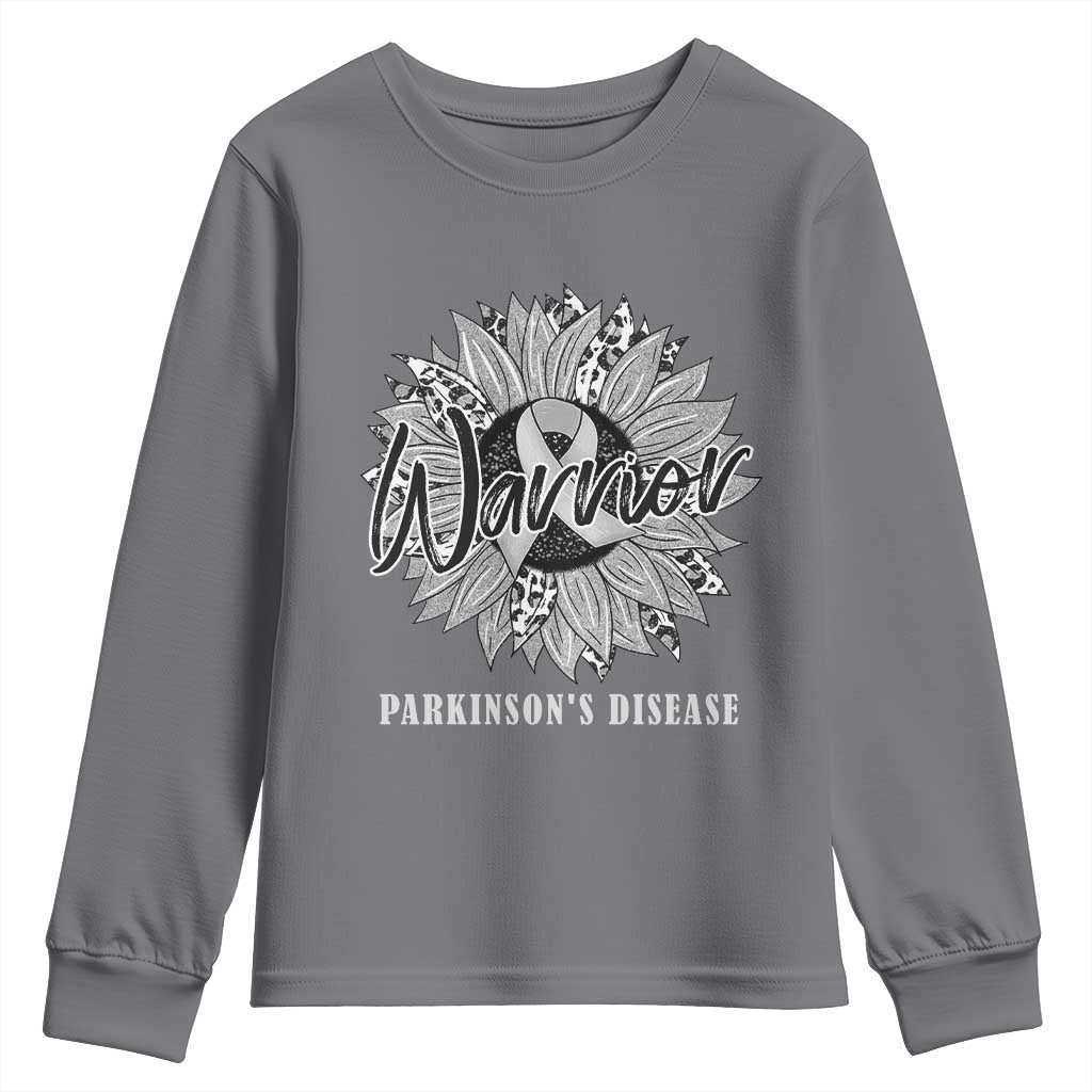 Parkinson's Warrior Youth Sweatshirt Silver Ribbon Sunflower Support Awareness