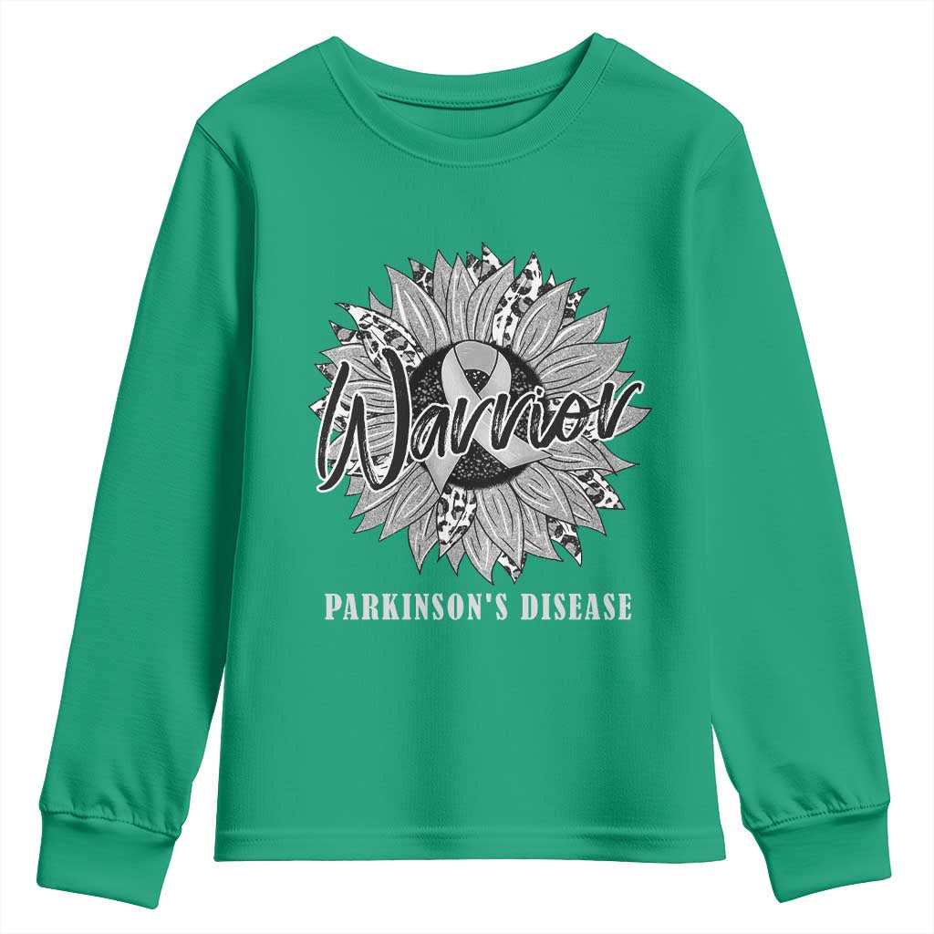 Parkinson's Warrior Youth Sweatshirt Silver Ribbon Sunflower Support Awareness