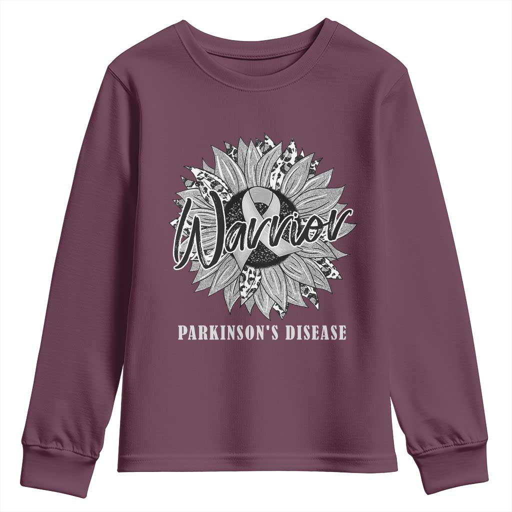 Parkinson's Warrior Youth Sweatshirt Silver Ribbon Sunflower Support Awareness